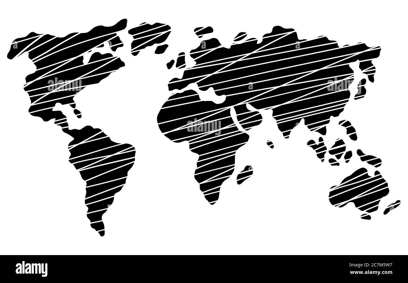 Carte du monde bandes graphiques noir blanc isolé esquisse vecteur d'illustration Illustration de Vecteur
