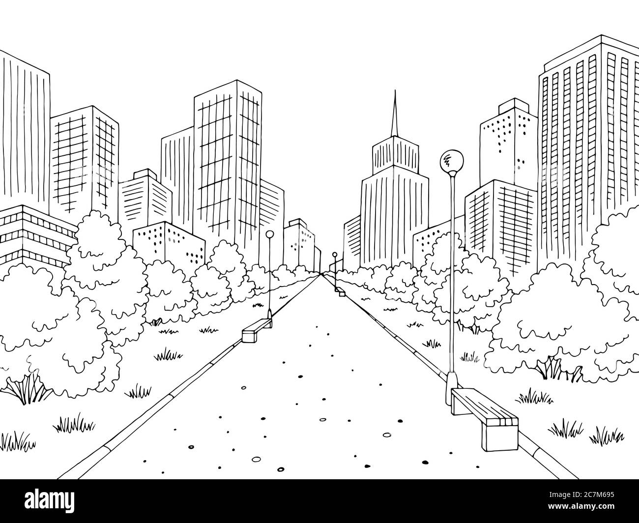 Park Graphic noir blanc ville paysage dessin illustration vecteur Illustration de Vecteur