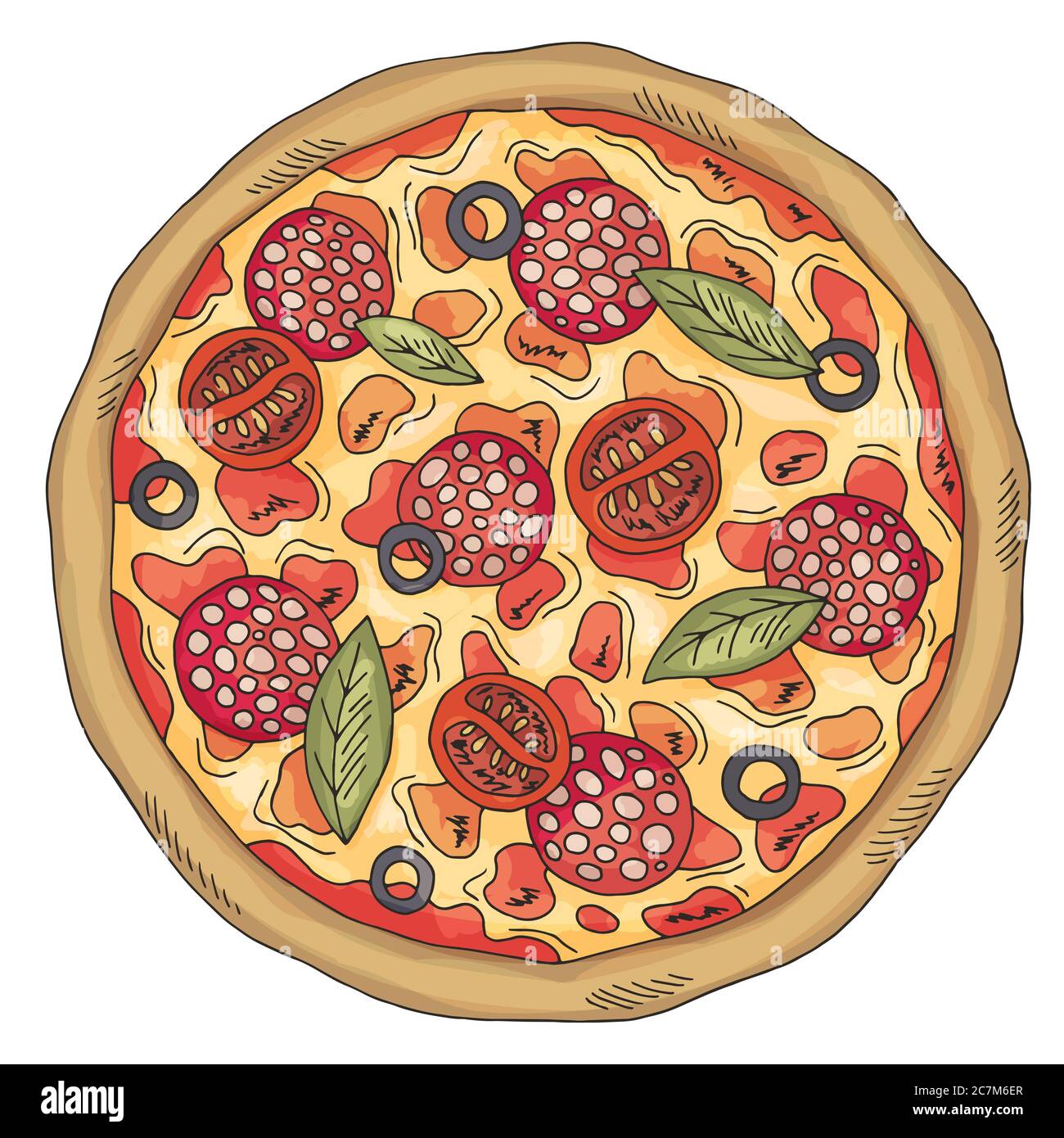 Motif pizza fast food couleur croquis vecteur d'illustration isolé Illustration de Vecteur