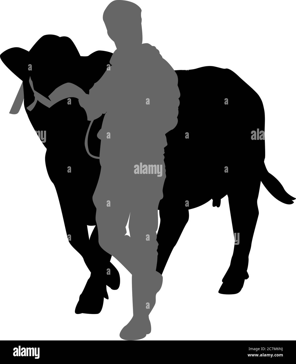 Silhouettes d'une vache et d'un homme qui la dirige Illustration de Vecteur