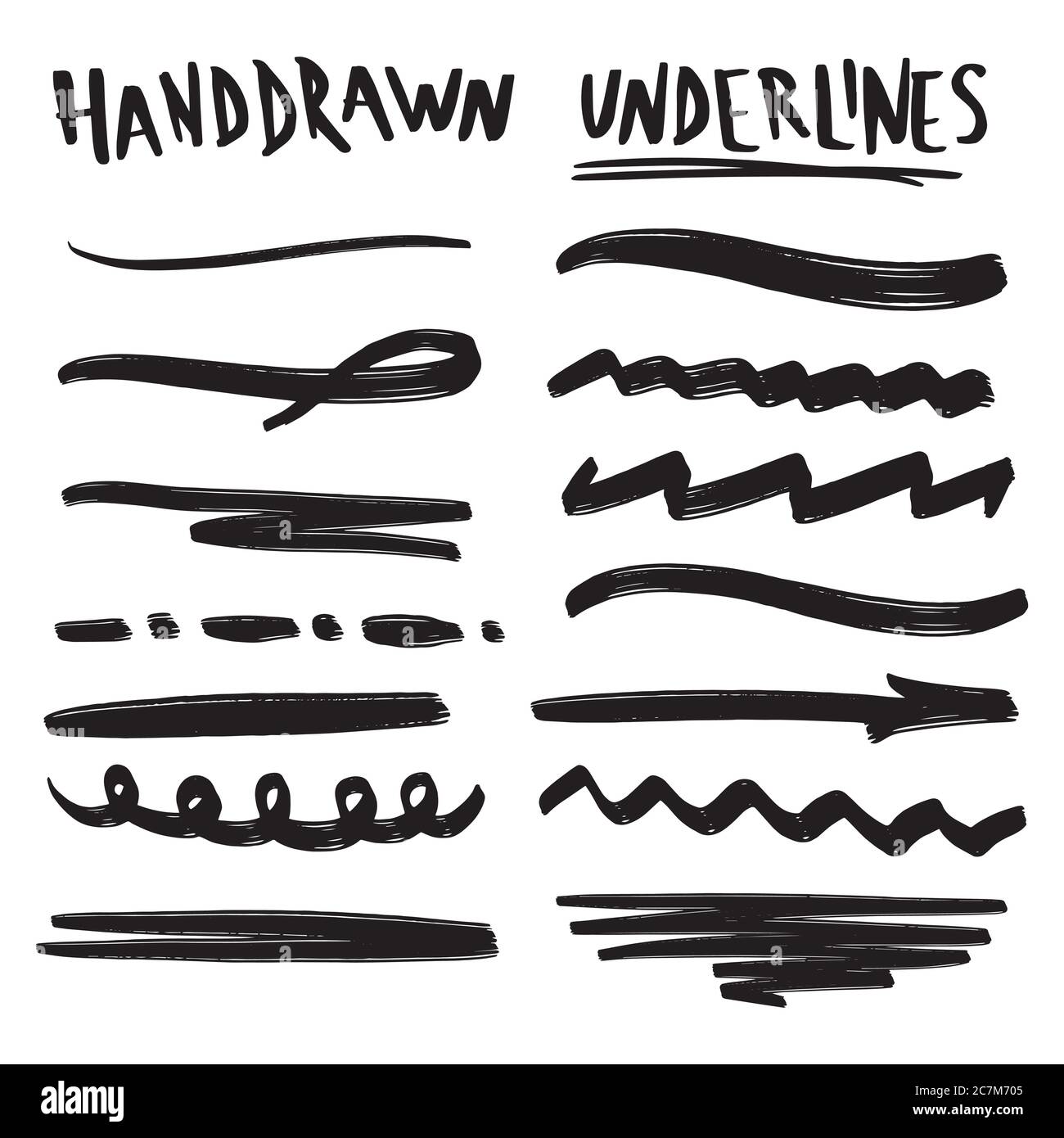 Collection artisanale ensemble de traits de soulignement en forme de marqueur style Doodle formes diverses Illustration de Vecteur
