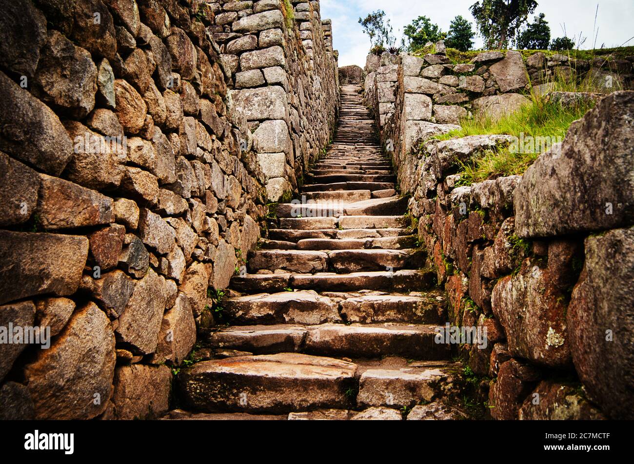 Escaliers en pierre à Machu picchu, Cusco, Pérou, Amérique du Sud Banque D'Images