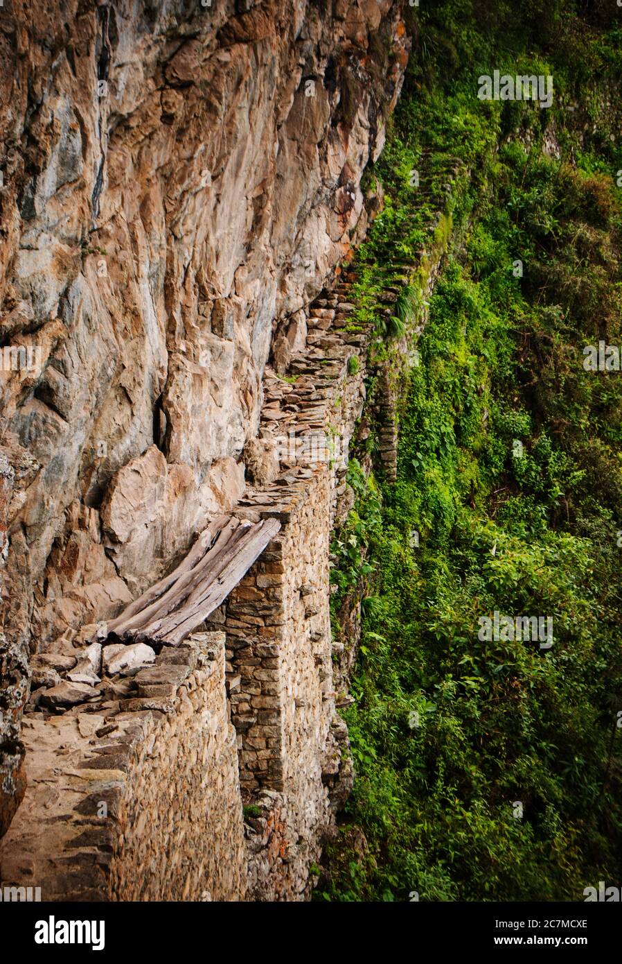 Le pont de l'Inca à Machu Picchu, Cusco, Pérou, Amérique du Sud Banque D'Images