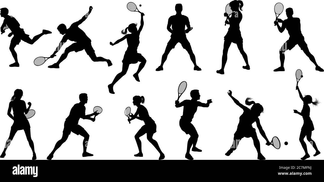 Silhouette tennis joueurs équipe sportive Illustration de Vecteur
