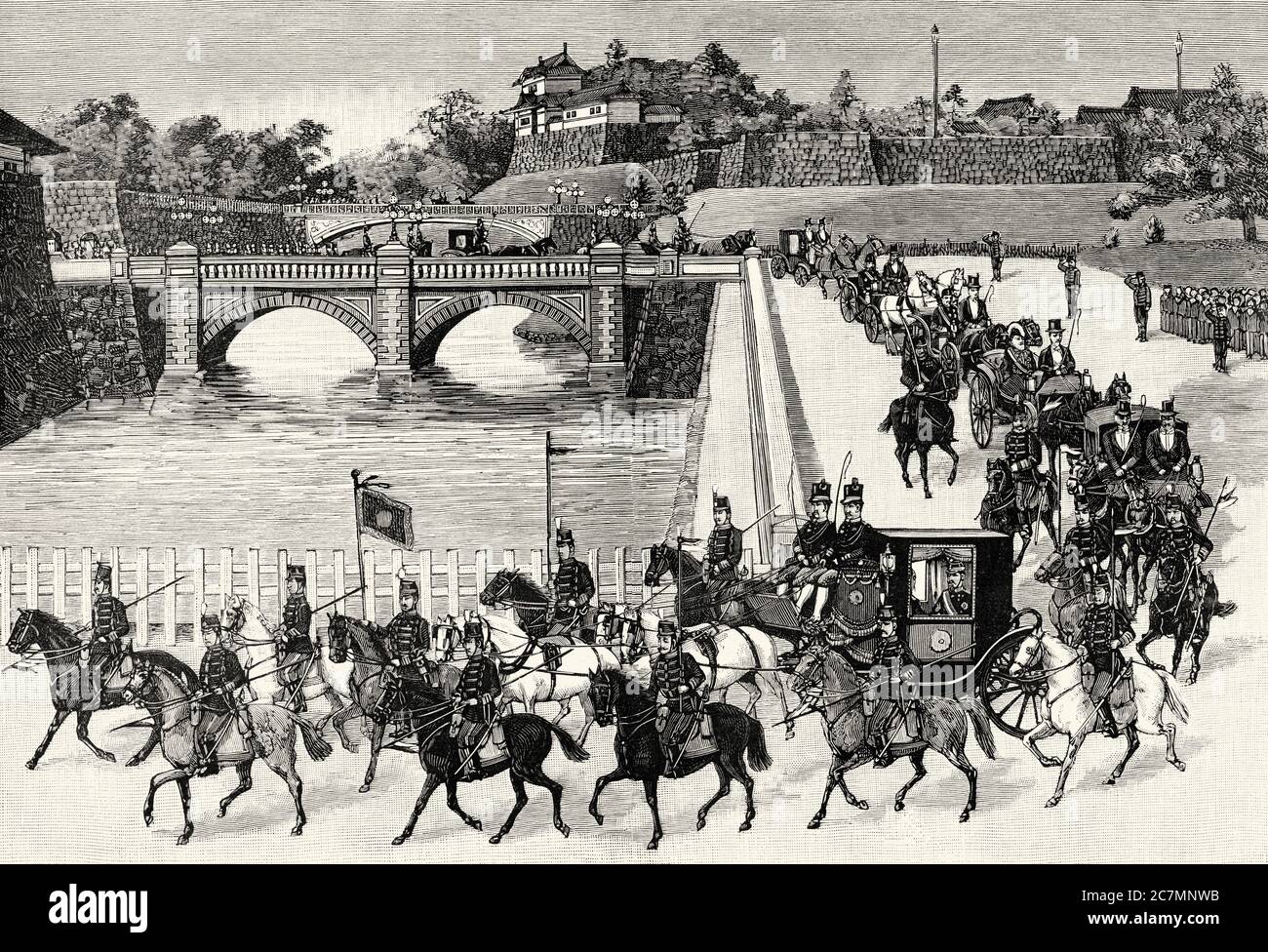 Première guerre sino-japonaise. Le Mikado part pour Hiroshima, siège du Japon. De la Ilustracion Española y Americana 1895 Banque D'Images