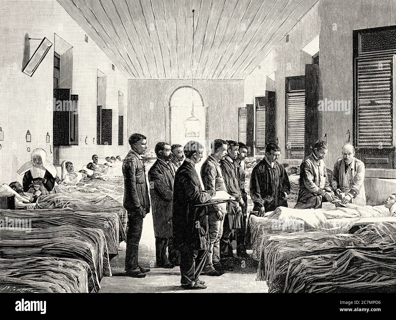 Hôpital pour soigner les blessés espagnols dans la guerre de Cuba 1895. De la Ilustracion Española y Americana 1895 Banque D'Images