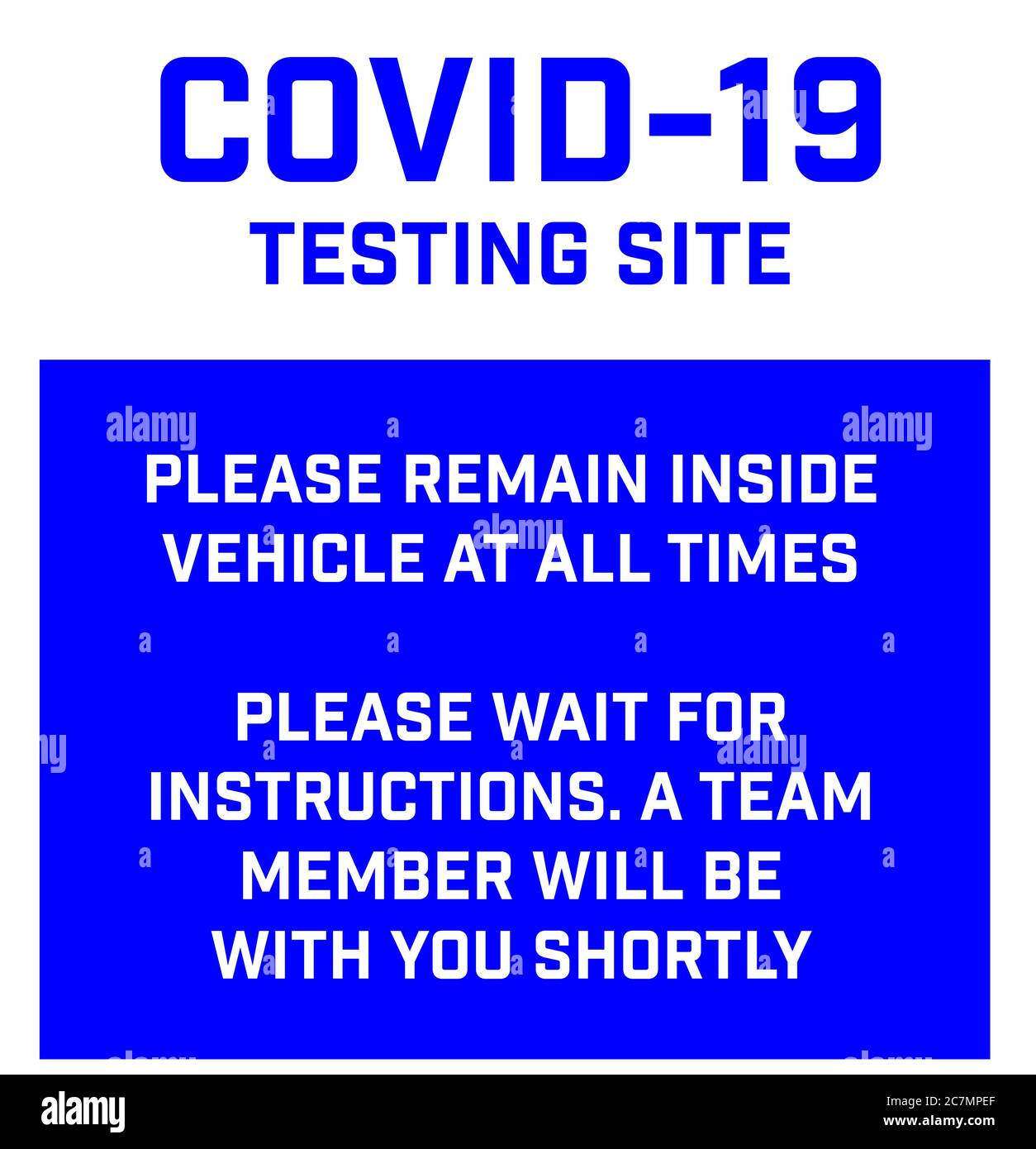Bannière d'attention pour les sites d'essais de coronavirus COVID-19 et Drive-thrus. Illustration de Vecteur