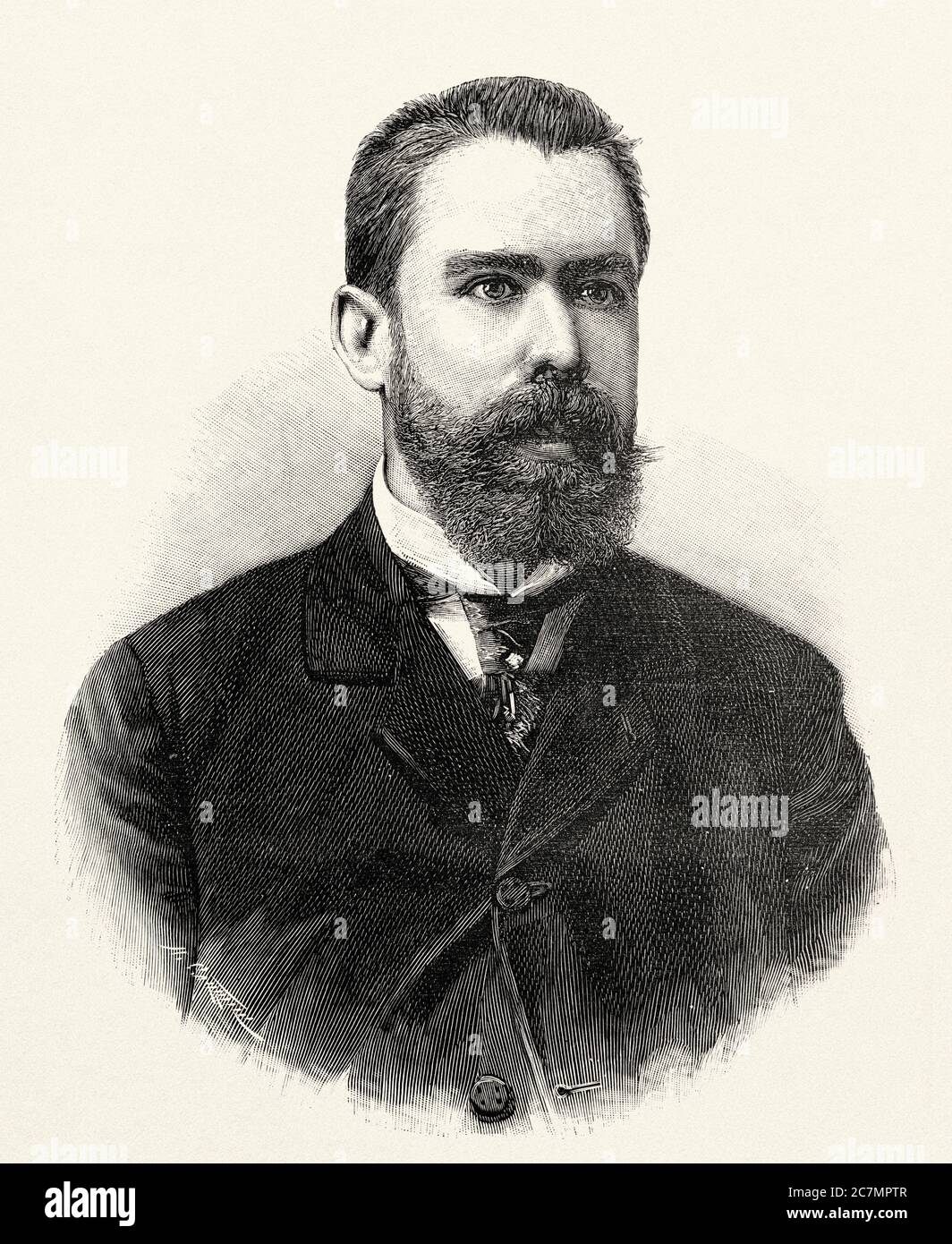 Miguel Moya Ojanguren (Madrid 1856 - San Sebastián 1920) était journaliste et politicien espagnol, directeur d'El Liberal, président de la Société de rédaction d'Espagne, député et sénateur de la Cortes de la Restauración, Espagne. De la Ilustracion Española y Americana 1895 Banque D'Images