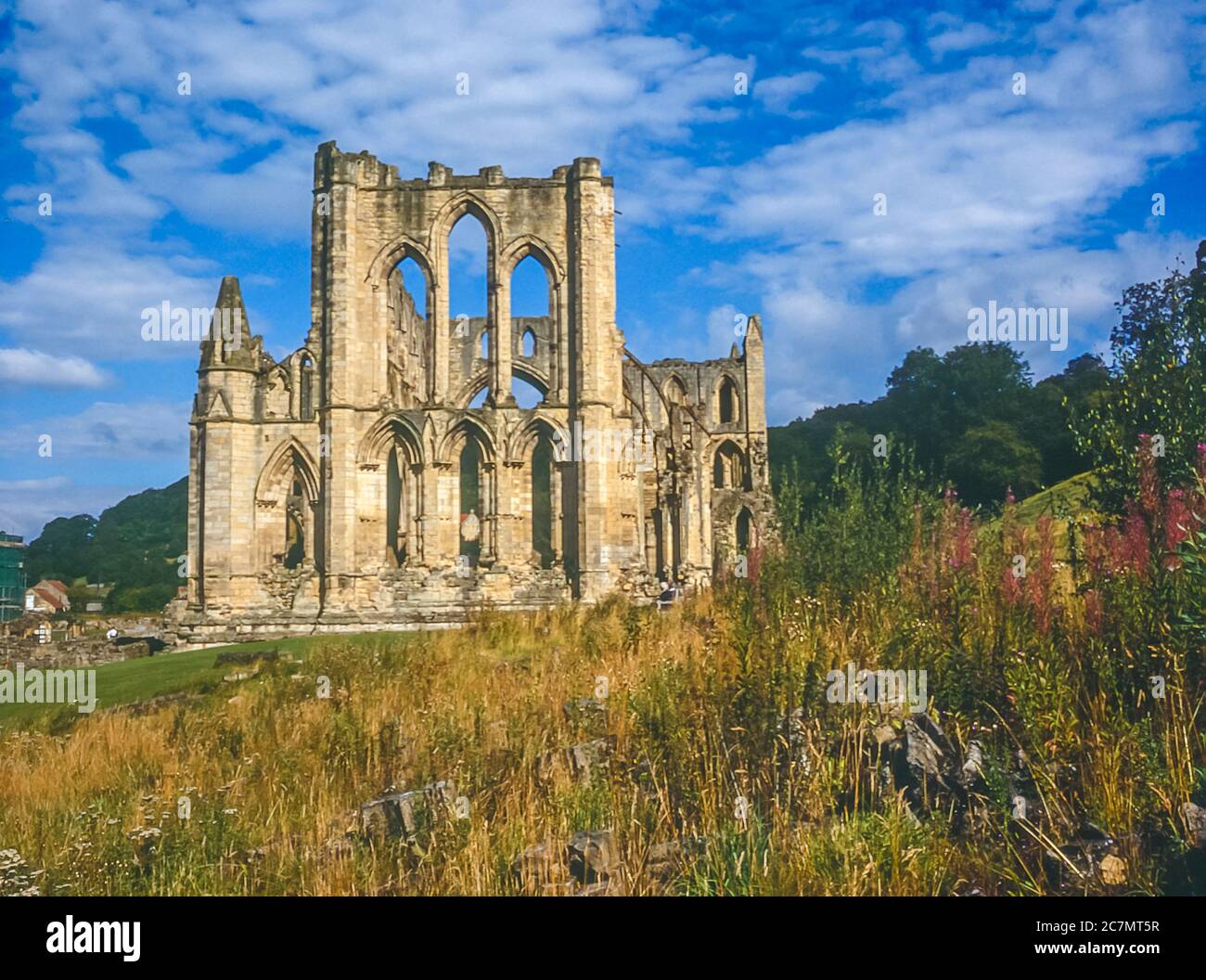 Rievaulx. C'est de ce qui reste de l'abbaye cistérienne de Rievaulx dans le North Yorkshire. Cette abbaye et d'autres près de abbayes qui fournissaient une chaîne d'abbaye à travers le nord de l'Angleterre ont été pillés pendant le règne d'Henri VIII avec la dévolution des monastères pendant l'ère médiévale de la réforme Banque D'Images