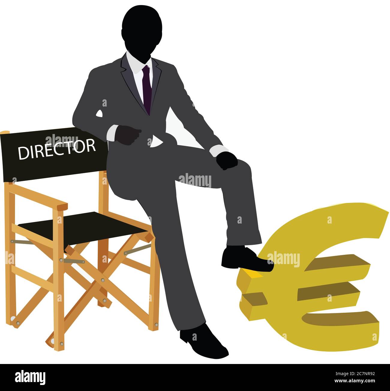Illustration d'un homme assis sur une chaise de directeur avec le signe de l'euro sous son pied Banque D'Images