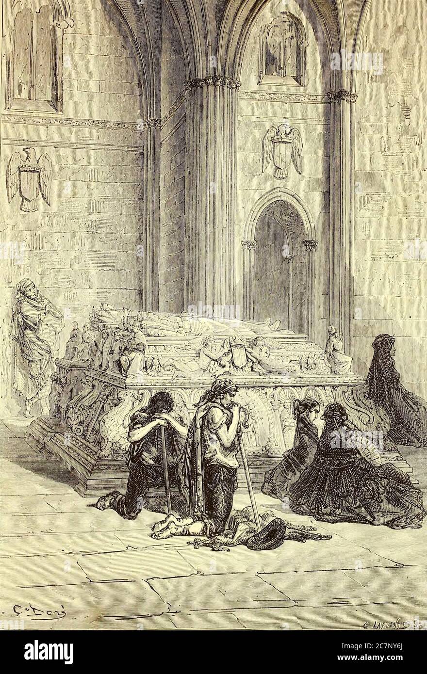 Tombeau de Ferdinand et d'Isabelle, dans la Cathédrale de Grenade [tombe de Ferdinand et Isabella, dans la Cathédrale de Grenade] illustration de la page du livre 'l'Espagne' [Espagne] de Davillier, Jean Charles, barón, 1823-1883; doré, Gustave, 1832-1883; publié à Paris, France par la Balance Hachette, en 1874 Banque D'Images