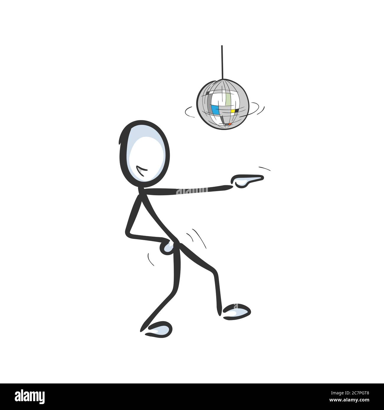Soirée dansante s'amuser. Boule disco Vector simple. Danse rétro. Stickman pas de visage clipart dessin animé. Dessiné à la main. Dessin Doodle, illustration graphique Illustration de Vecteur