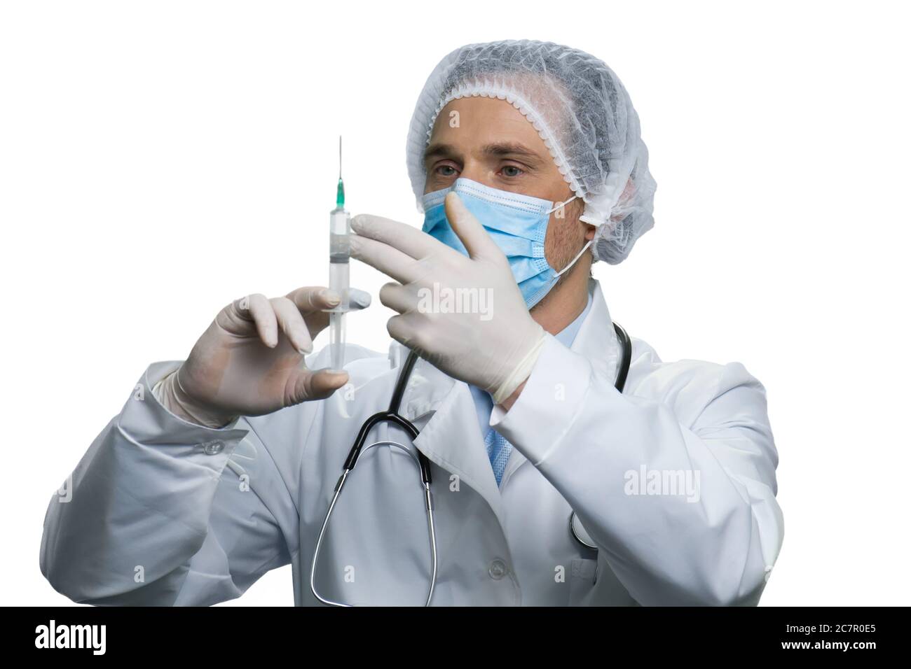 Un médecin expérimenté prend des médicaments avec la seringue. Banque D'Images
