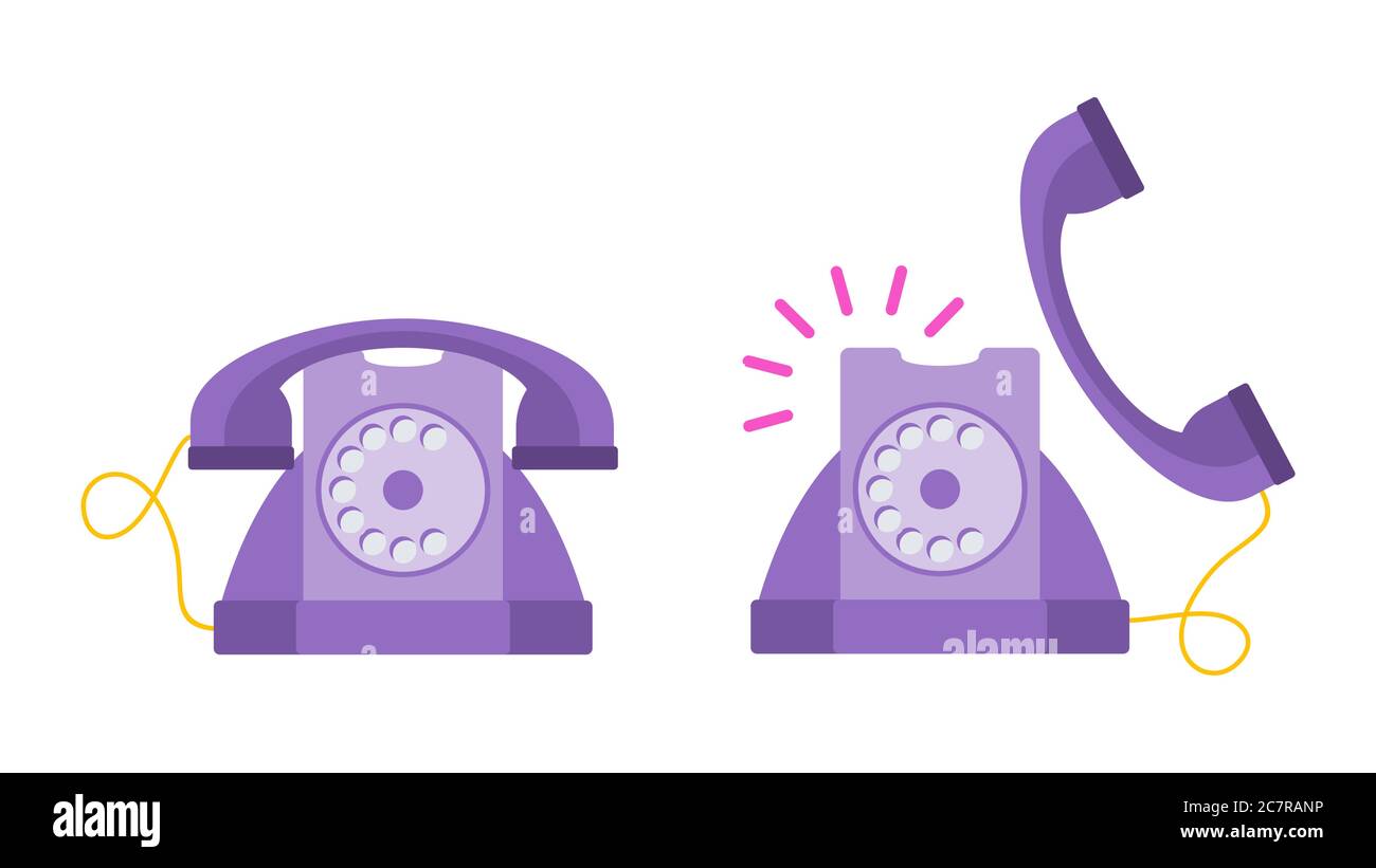 Téléphone rétro lilas, ancien. Illustration de dessin animé à vecteur plat. Illustration de Vecteur
