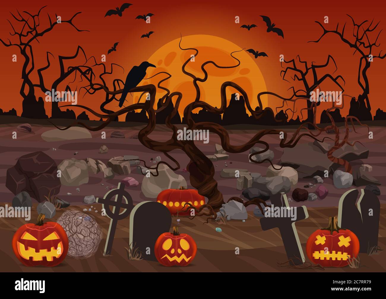 Arriere Plan Sombre Du Vecteur Plat Du Cimetiere Papier Peint D Halloween Creepy Avec Pierres Tombales Et Citrouilles Helloween Toile De Fond Gothique Cimetiere Mystere Avec Corbeau Sur L Arbre Et Illustration De La Pleine Arriere Plan Sombre Du Vecteur Plat Du Cimetiere Papier Peint D Halloween Creepy Avec Pierres Tombales Et Citrouilles Helloween Toile De Fond Gothique Cimetiere Mystere Avec Corbeau Sur L Arbre Et Illustration De La Pleine