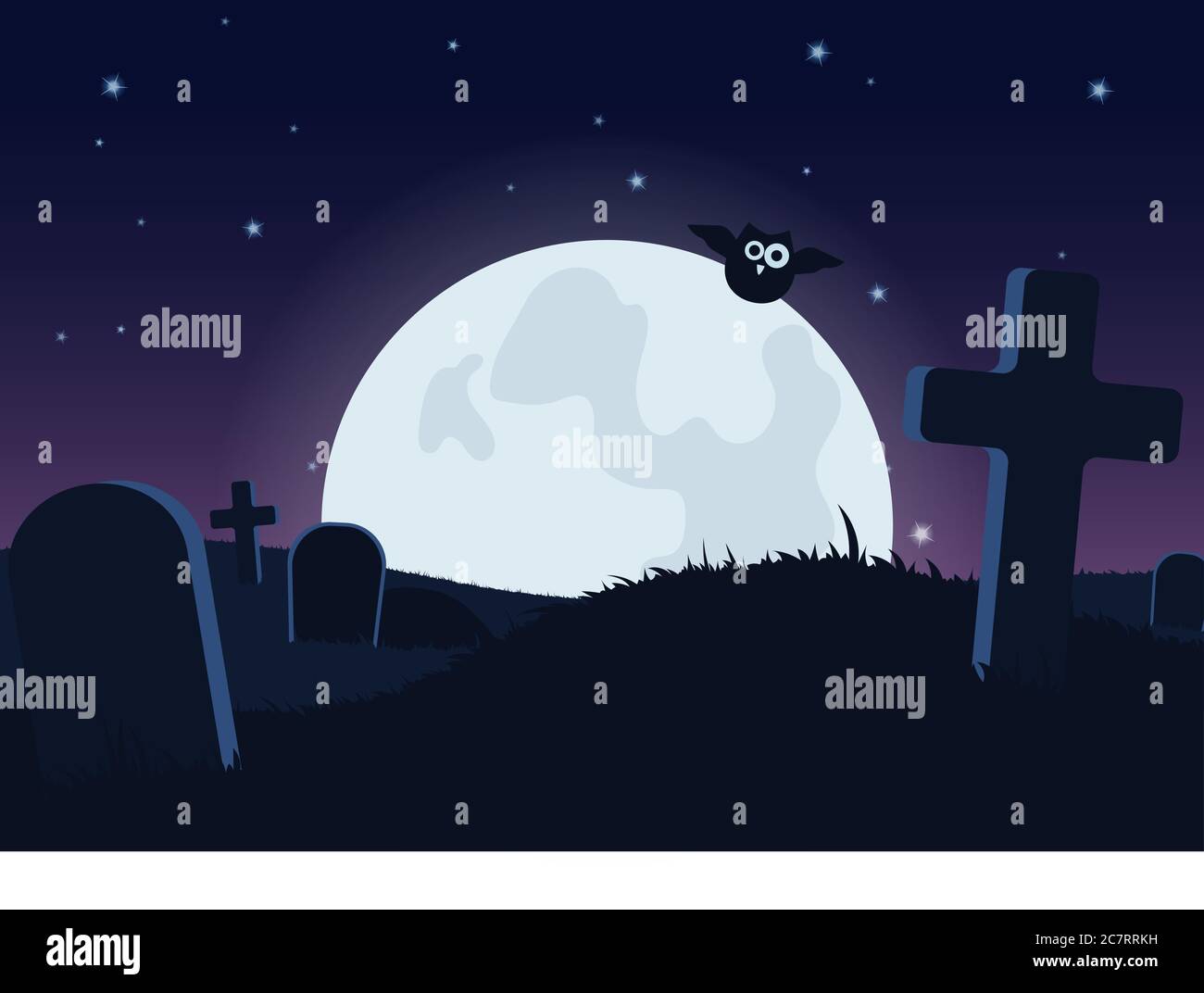Toile de Fond de Cimetière sous la Lune d'Halloween + Sol d'Escalier en Pierre RR8-554