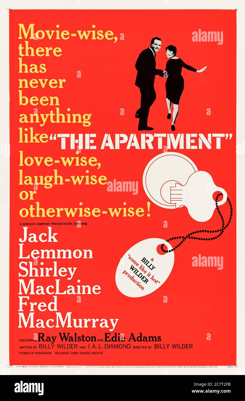 L'appartement (1960) réalisé par Billy Wilder et avec Jack Lemmon, Shirley MacLaine, Fred MacMurray et Ray Walston. Comédie romantique classique sur un employé qui laisse ses patrons utiliser son appartement pour leurs affaires extraconjugales dans l'espoir d'obtenir une promotion. Banque D'Images