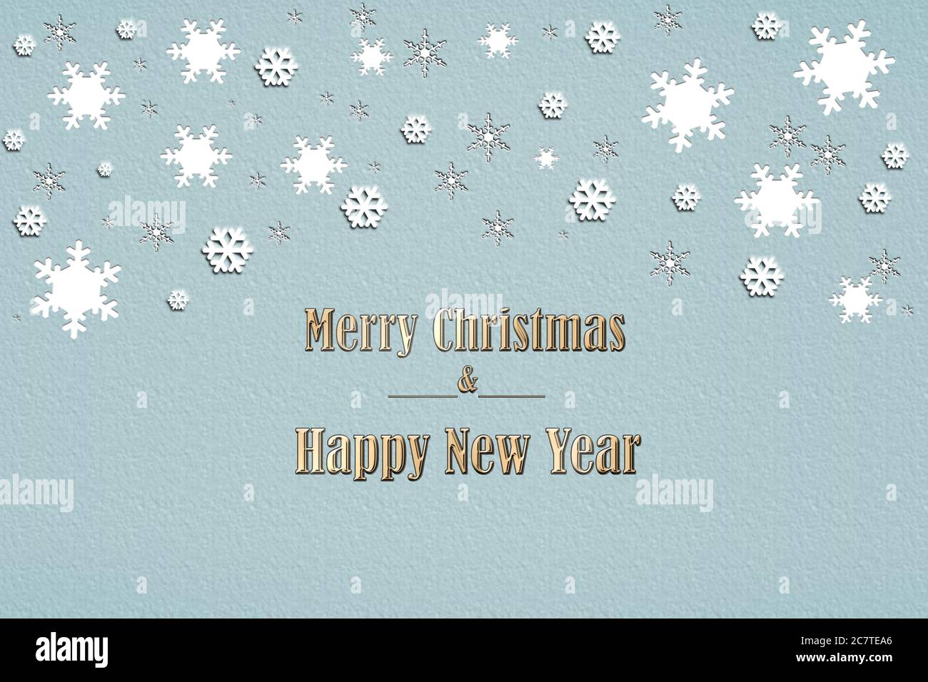 Joli motif flocons de neige pour l'hiver, texte Joyeux Noël et Bonne Année. Résumé papier Craft Snowflakes fond pastel. Carte de vœux de Noël. Conception d'art en papier. Illustration 3D. Banque D'Images