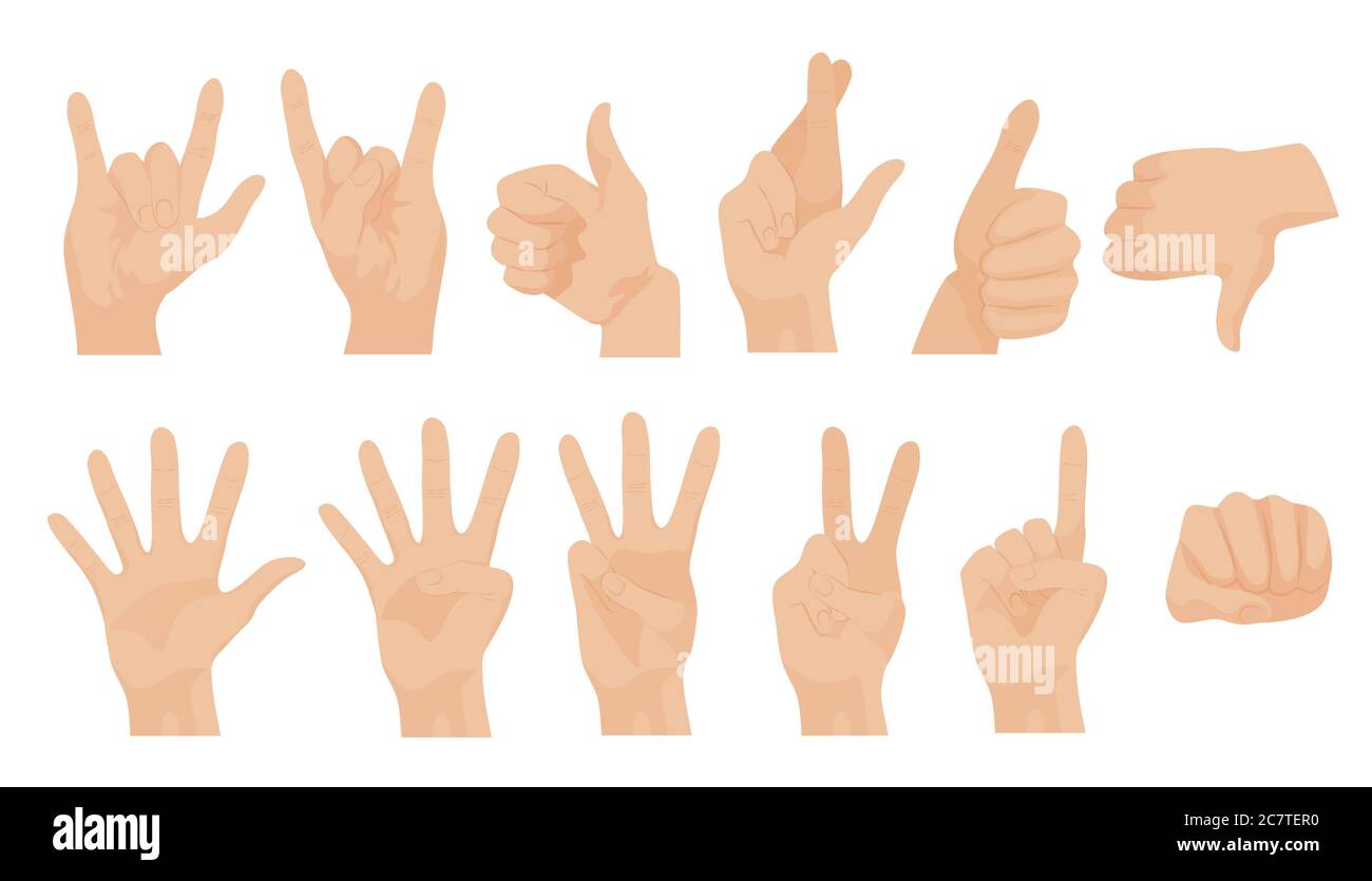 Mouvements de main humains vectoriels réalistes dans différentes positions. Mains représentant, communication interactive, montrant et pointant Illustration de Vecteur