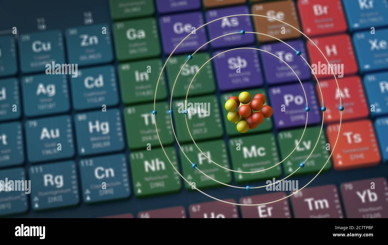Atome de magnésium devant le Tableau périodique des éléments - illustration 3d Banque D'Images