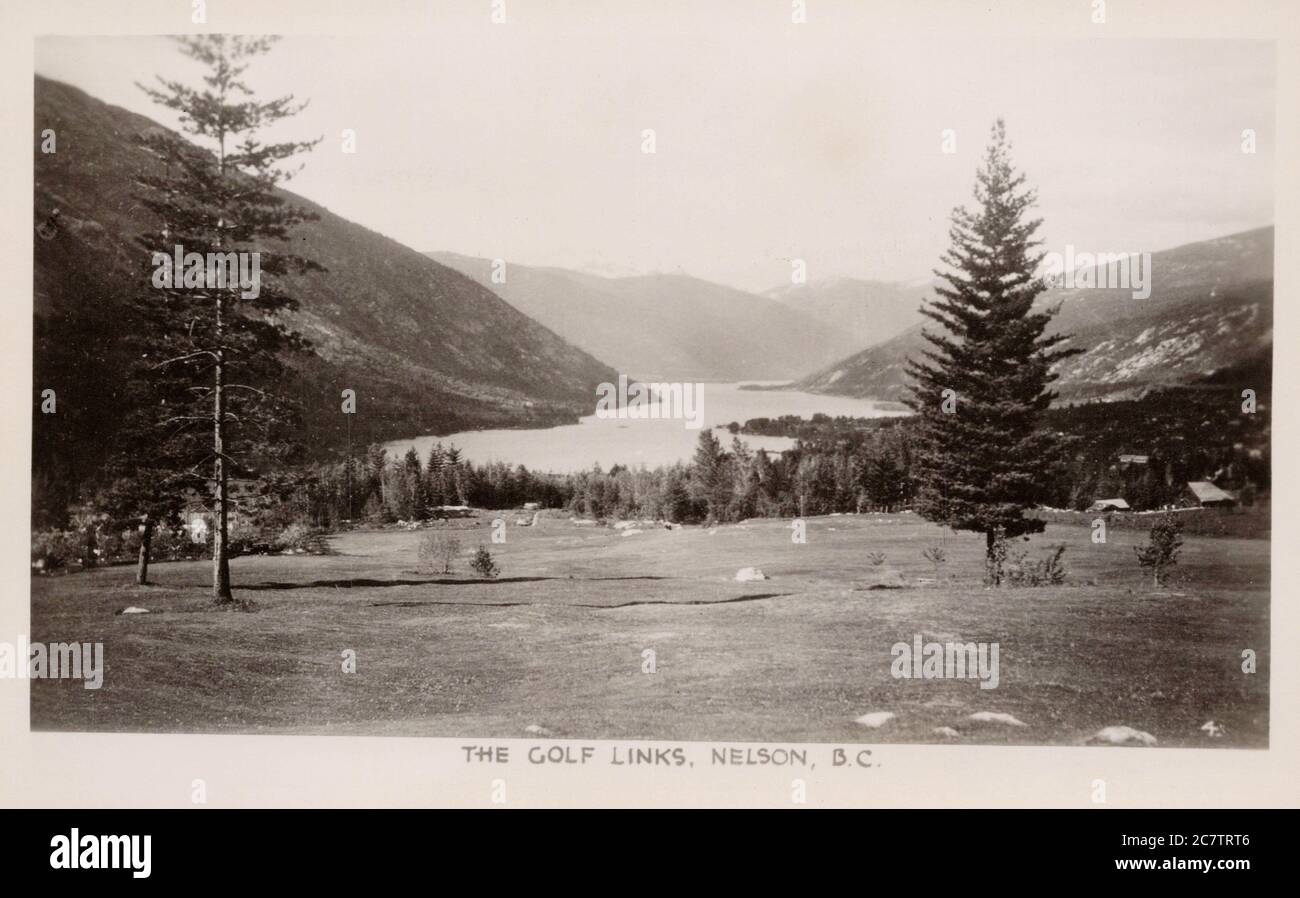 Golf Links, Nelson BC Canada, ancienne carte postale. Banque D'Images