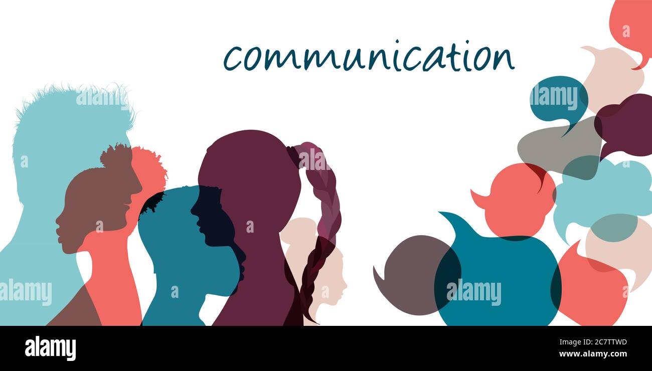 Silhouette dirige les personnes multiethniques dans le profil parlant et communicating.Communication texte. Discours bubble.Communicate et partager des idées et des informations Illustration de Vecteur