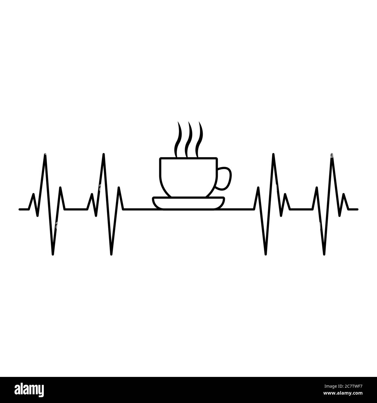 Coffee Heartbeat, illustration vectorielle du cardiogramme avec forme de tasse à café. Illustration de Vecteur