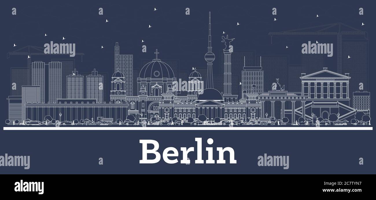 Contour Berlin Allemagne Skyline avec White Buildings. Illustration vectorielle. Voyages d'affaires et concept avec architecture historique. Berlin. Illustration de Vecteur