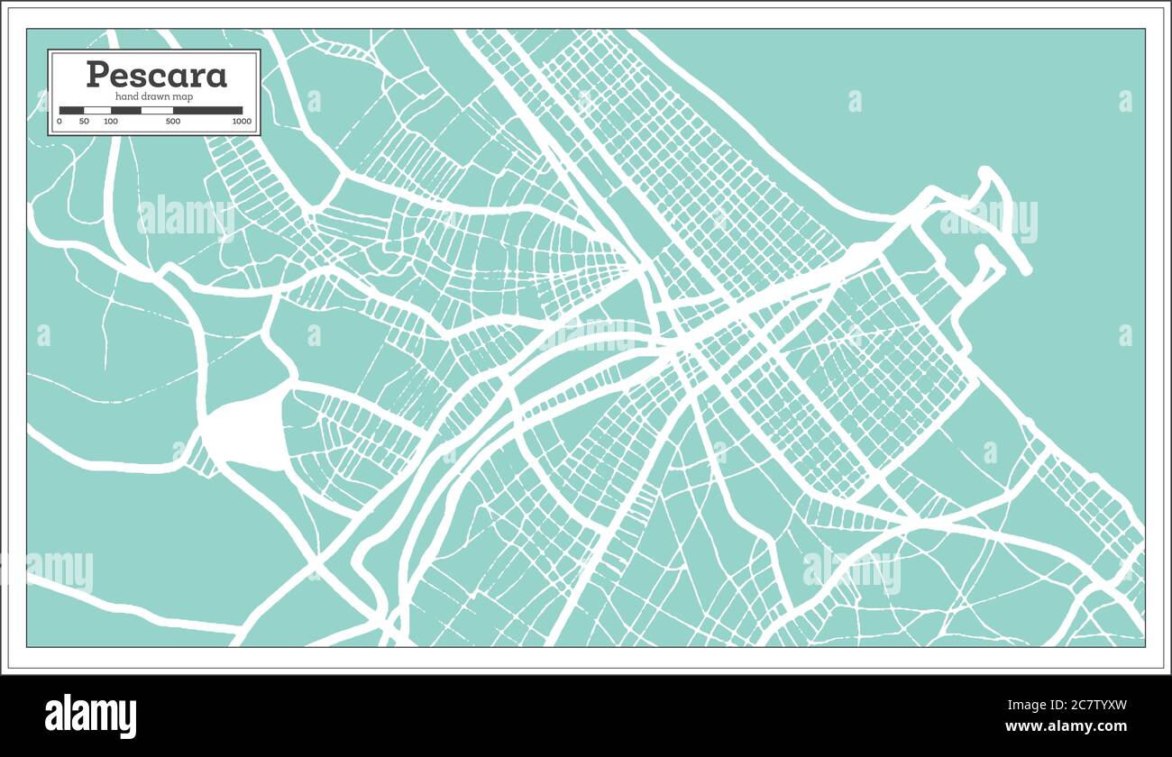 Pescara Italie carte de la ville en style rétro. Carte de contour. Illustration vectorielle. Illustration de Vecteur