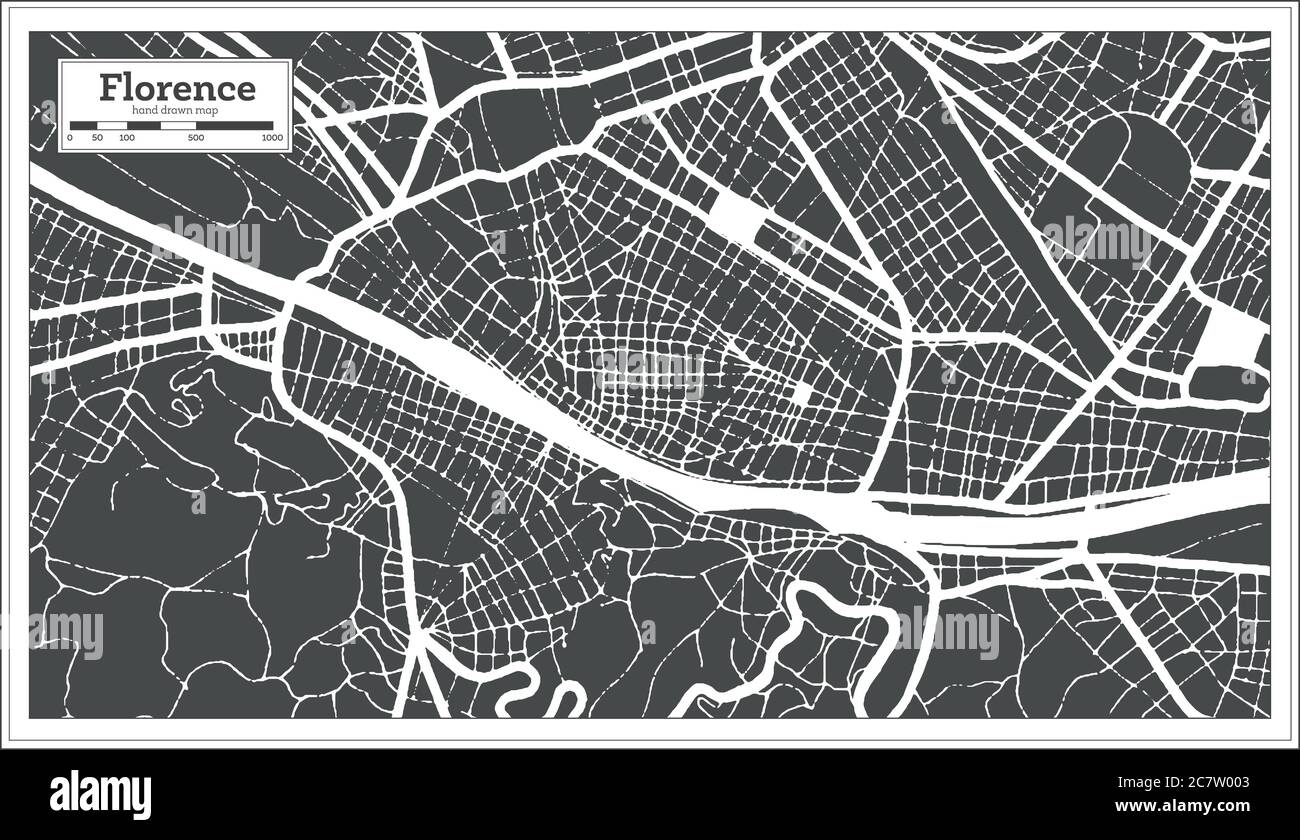 Florence carte de la ville en couleur noir et blanc en style rétro. Carte de contour. Illustration vectorielle. Illustration de Vecteur