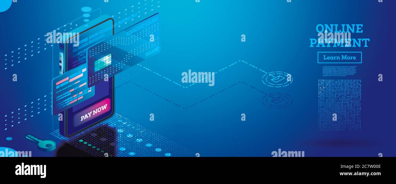 Paiement en ligne avec téléphone mobile Isométrique Illustration concept. Achats en ligne. Illustration vectorielle. Services bancaires par Internet. Concept de conception moderne du Web Illustration de Vecteur