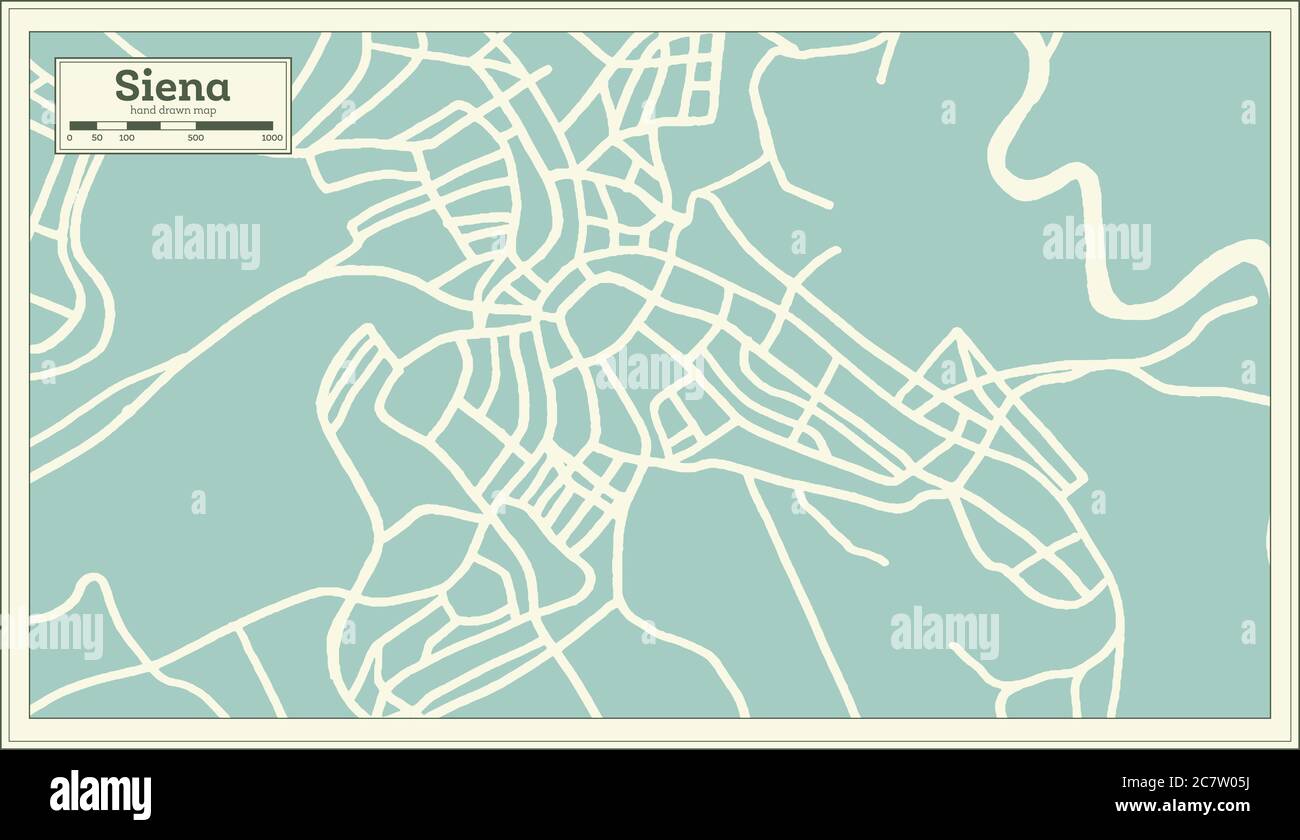 Carte de la ville de Sienne en Italie de style rétro. Carte de contour. Illustration vectorielle. Illustration de Vecteur