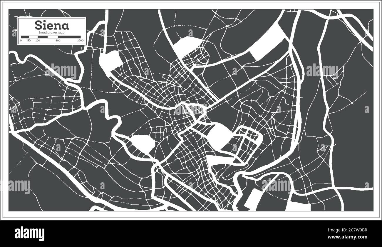 Siena Italie carte de la ville en noir et blanc en style rétro. Carte de contour. Illustration vectorielle. Illustration de Vecteur