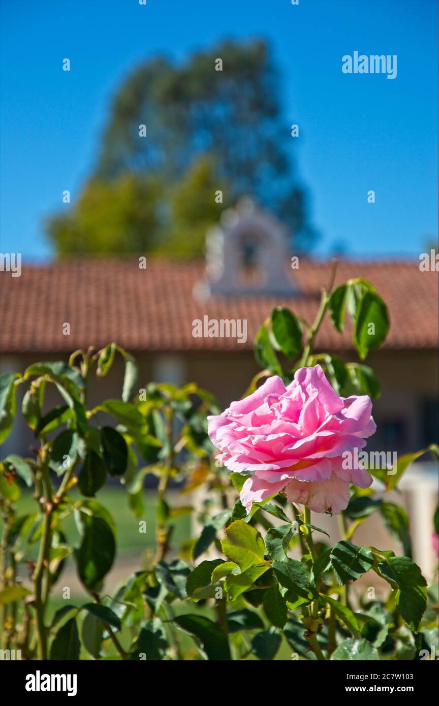Mission San Antonio de Padua est une mission catholique espagnole au sud de King City Californie avec de beaux jardins et une architecture fondée en 1771. Banque D'Images