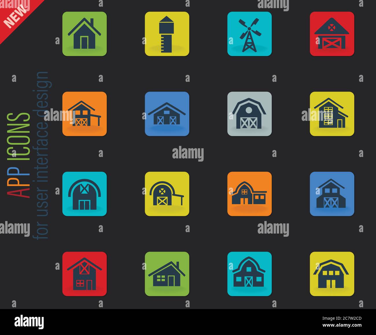 Bâtiment de ferme icon set Illustration de Vecteur
