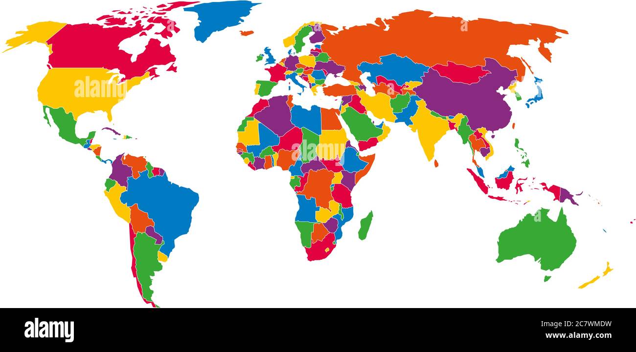 Carte vectorielle politique vierge multicolore du monde avec frontières nationales des pays sur fond blanc. Illustration de Vecteur