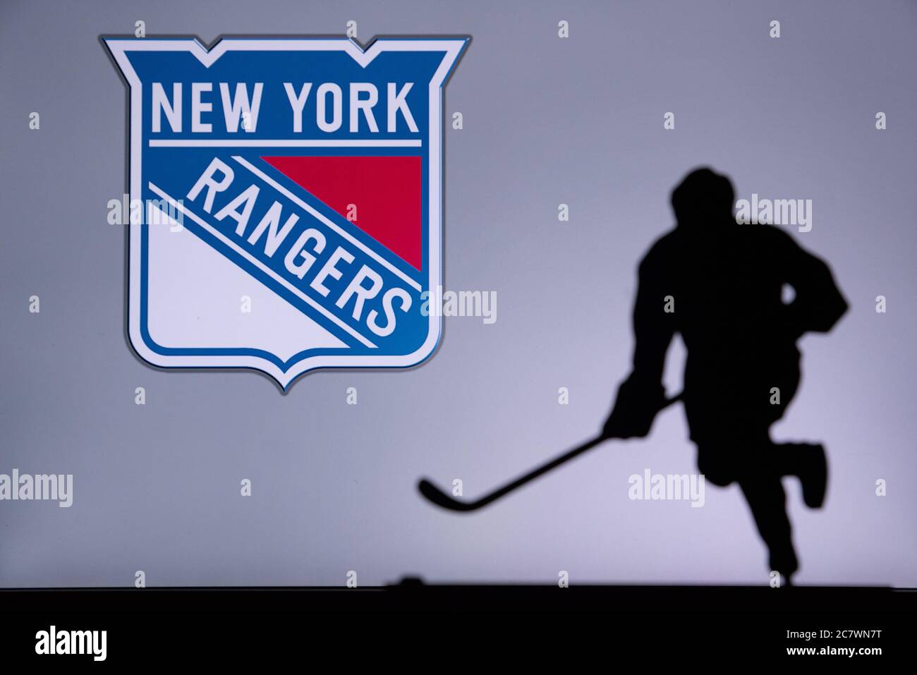 TORONTO, CANADA, 17. JUILLET : photo du concept des Rangers de New York. Silhouette du joueur de hockey professionnel de la LNH Banque D'Images