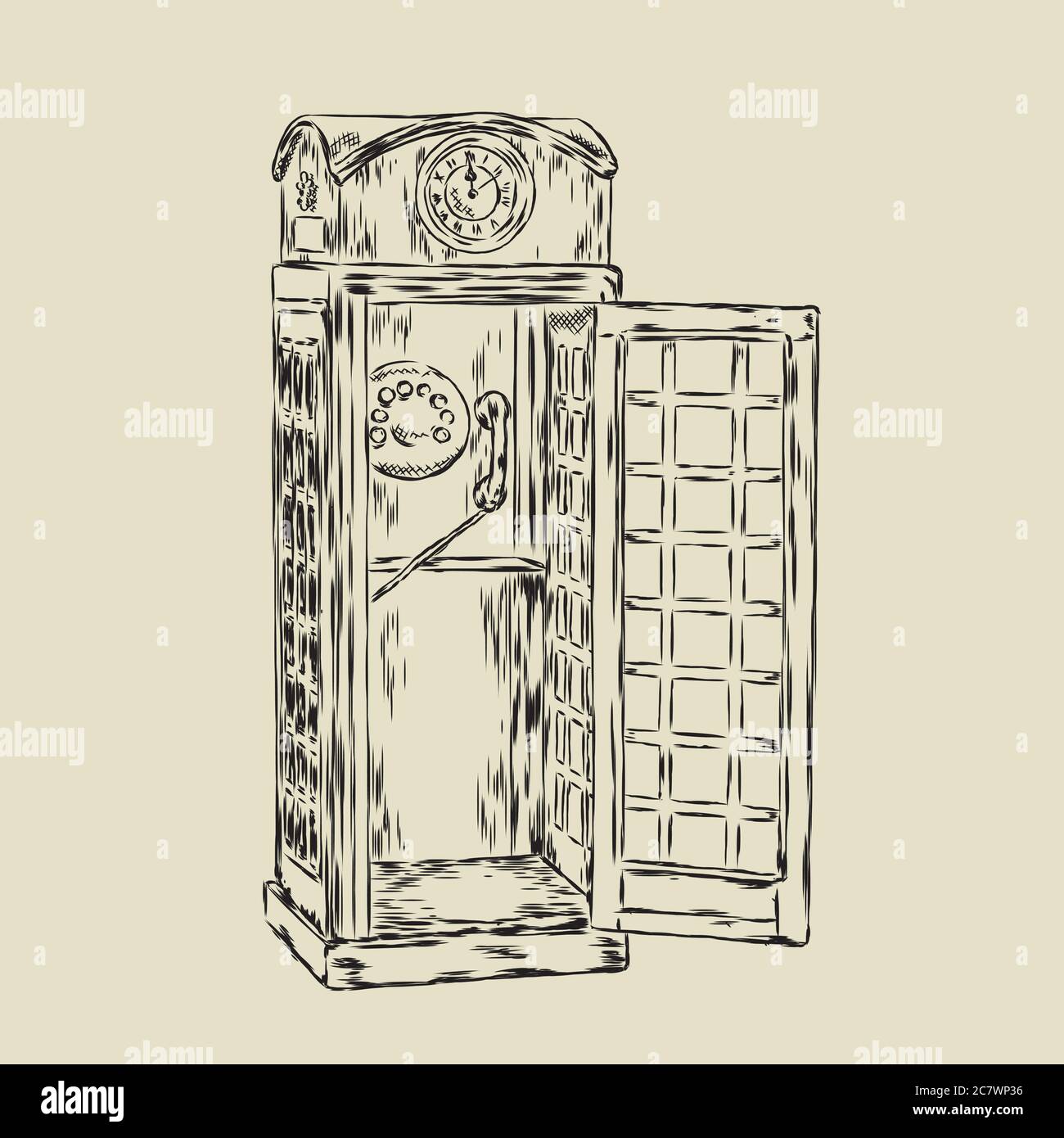 De beaux jeux près de la cabine téléphonique. Illustration vectorielle pour une carte ou une affiche. Imprimer sur des vêtements. Illustration de Vecteur