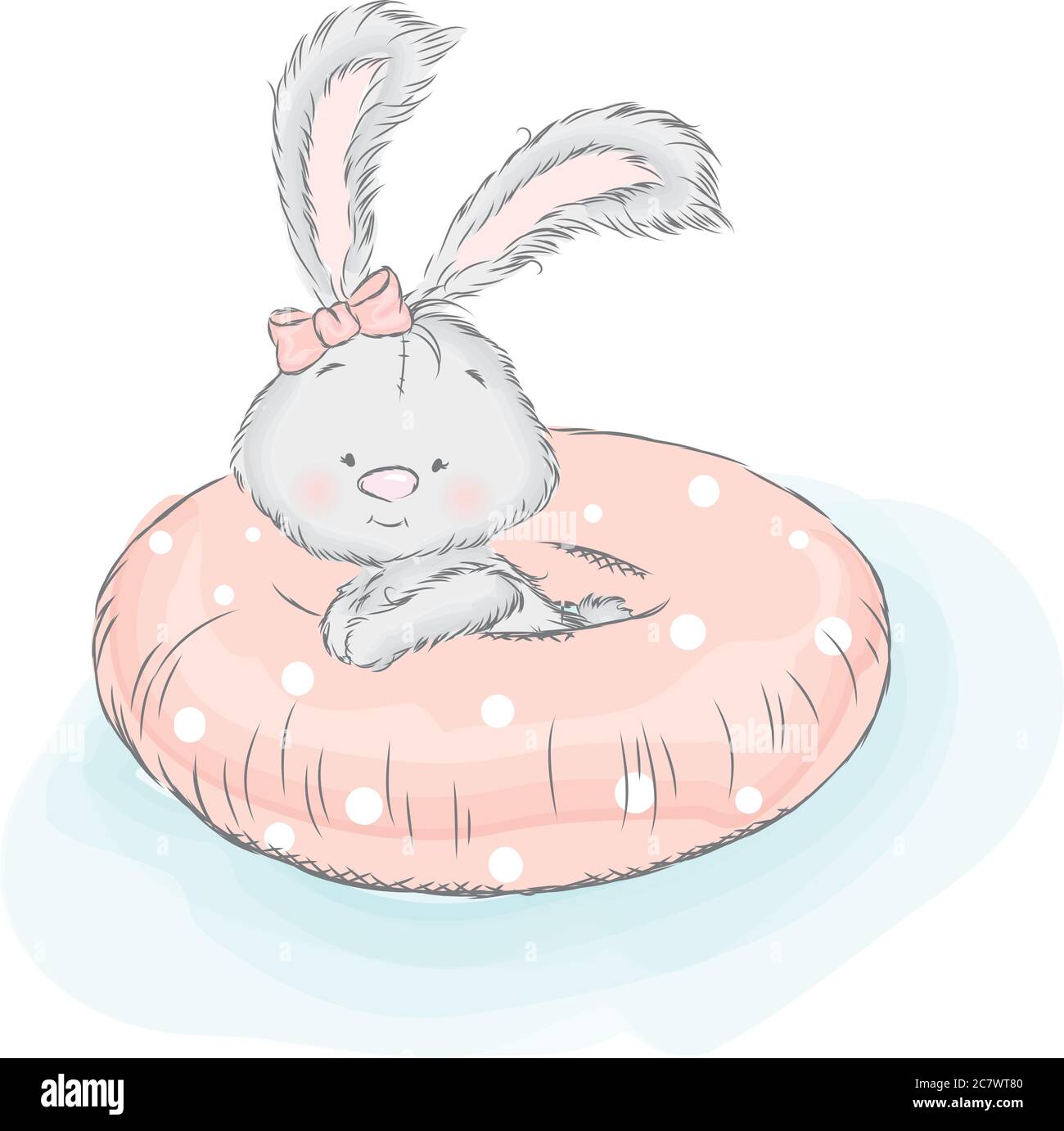 Un joli lièvre flotte sur un cercle gonflable. Illustration vectorielle. Illustration de Vecteur