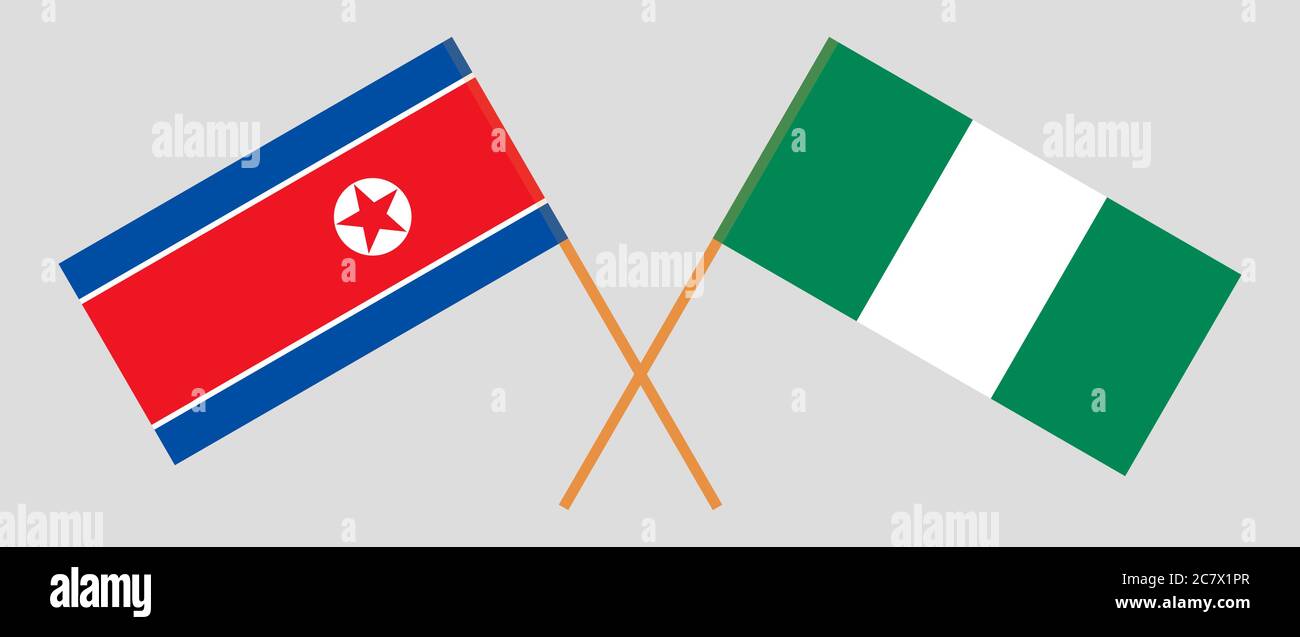 Drapeaux croisés du Nigeria et de la Corée du Nord. Couleurs officielles. Proportion correcte. Illustration vectorielle Illustration de Vecteur