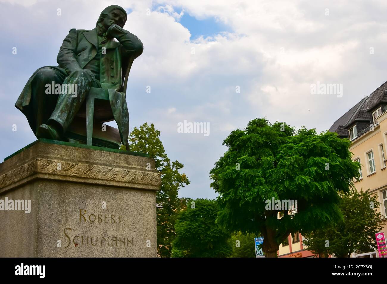 Statue de Robert Schumann, compositeur allemand, à Zwickau, en Allemagne Banque D'Images