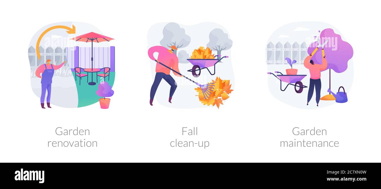 Illustrations vectorielles abstraites de concept de service d'aménagement paysager. Illustration de Vecteur