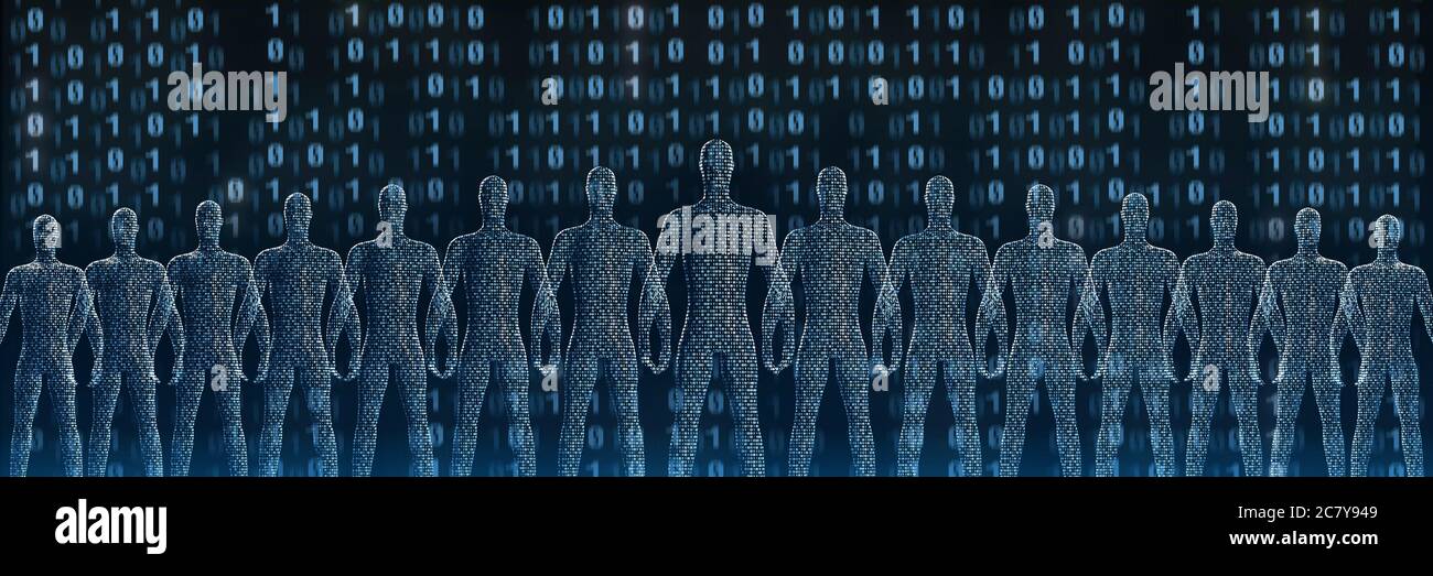 Une foule de personnes numériques debout. rendu 3d Banque D'Images