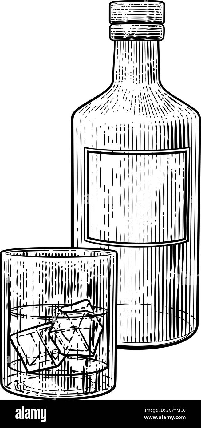 Buvez avec bouteille de glace et dessin vintage en verre Illustration de Vecteur