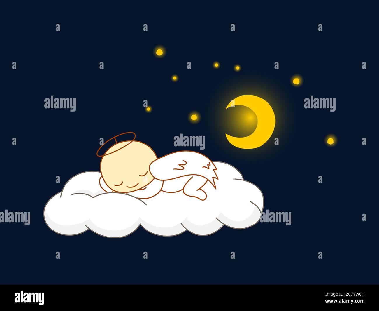 Cute kid en costume de dormir sur un nuage. Banque D'Images