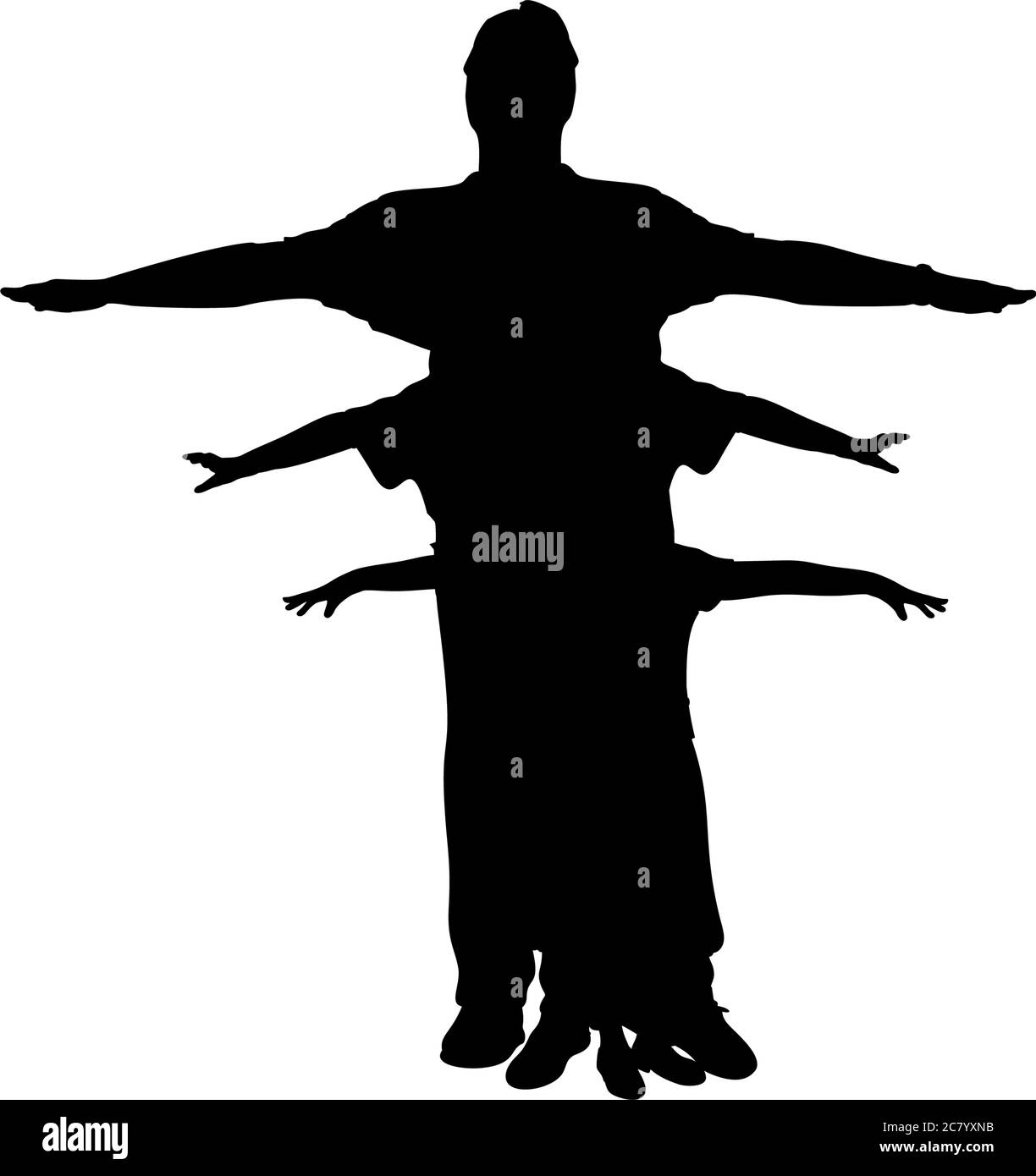 Silhouette de papa avec des enfants rêvant de voler. Illustration de Vecteur