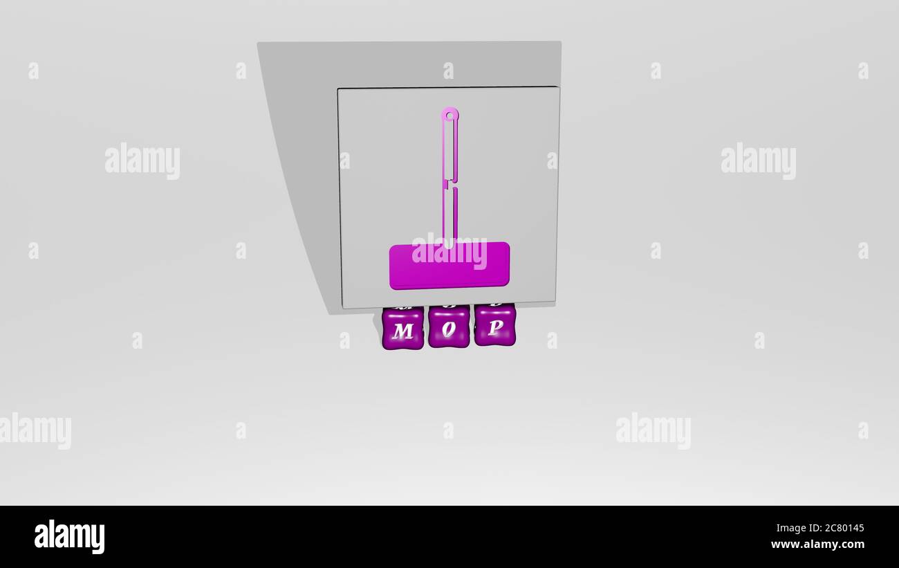 Illustration 3D des graphiques de MOP et du texte fait par des lettres métalliques de dés pour les significations connexes du concept et des présentations. Nettoyage et nettoyage Banque D'Images