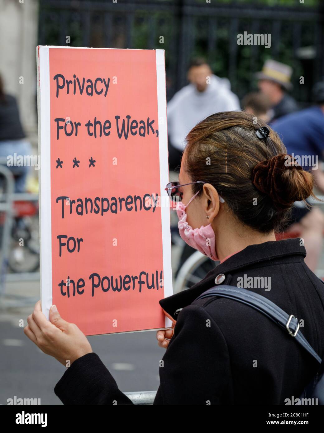 Libérez le protesté Julian Assange avec un écriteau devant le Parlement à Westminster, Londres, Royaume-Uni Banque D'Images