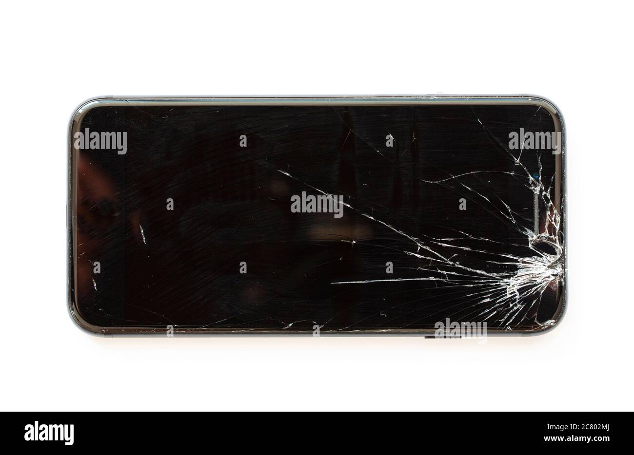 Telephone Portable Avec Ecran Casse Apres Le Depot Smartphone Noir Bloque Sur Fond Blanc Image De La Mise En Plan Plate Vue Du Dessus Photo Stock Alamy