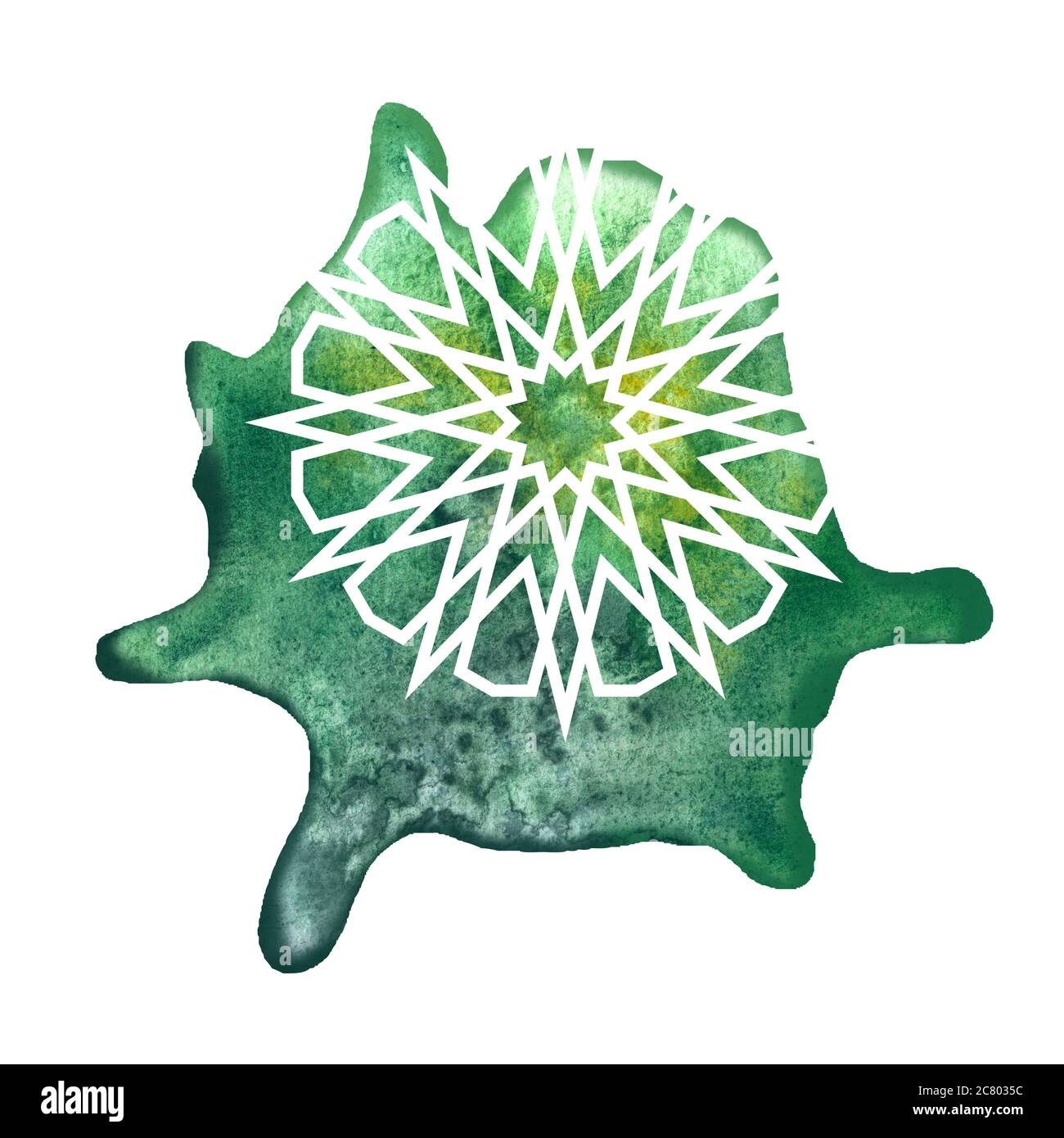 Élément géométrique arrondi Arabesque avec éclaboussures d'aquarelle. Design Mandala. Design moderne Arabesque Banque D'Images